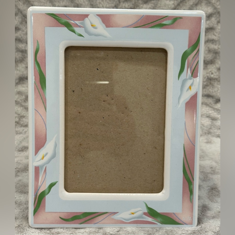 Charpente Michel & Co Picture Frame White Calla Lilies Pink Green Ceramic✨RARE✨